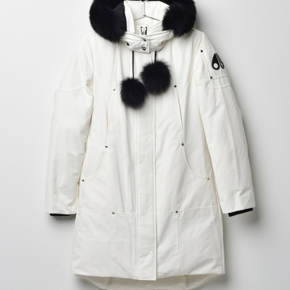 Moose Knuckles Stirling Parka White with Black Fur